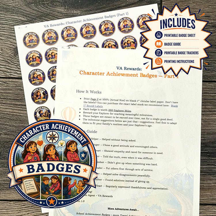 VA Rewards: Character Achievement Badges (Part 1) - DIGITAL PDF - The Vacation Agent