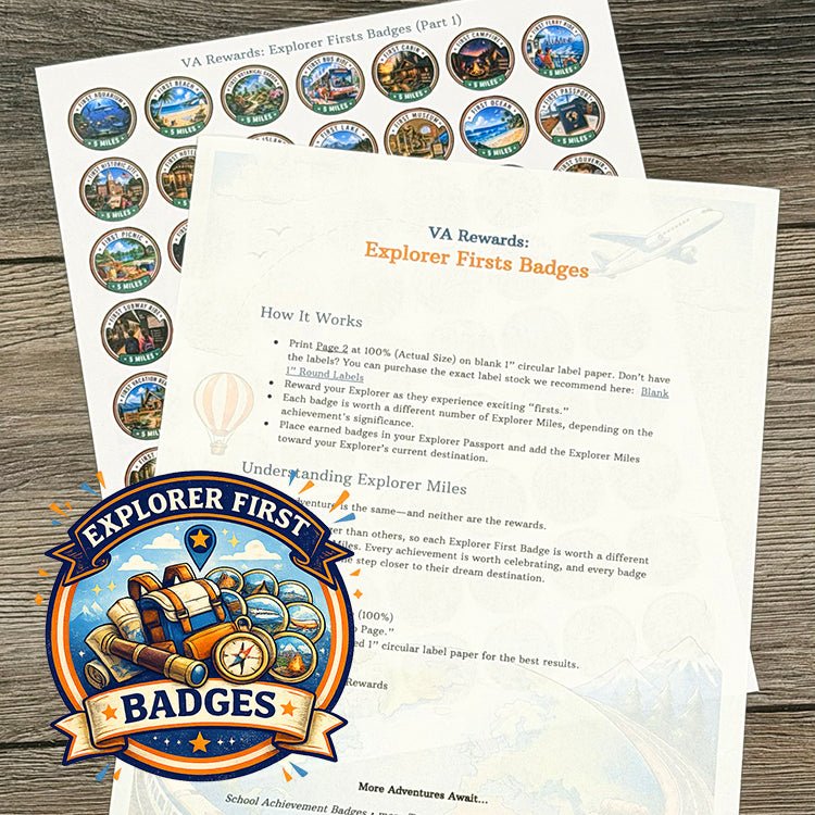 VA Rewards: Explorer Firsts Badges (Part 1) - DIGITAL PDF - The Vacation Agent